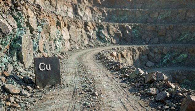 Dirt road winding rocky landscape left side there large pile rocks boulders right debris scattered center appe