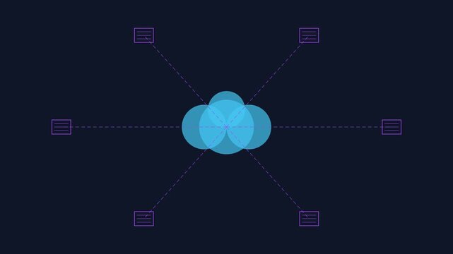 Cloud computing network diagram with data nodes and connectivity lines for digital infrastructure and global information systems animation 4k