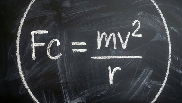 Blackboard white chalk drawing center there circle drawn equation mv2 written simple sans-serif font centered