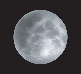 Detailed full moon on black background. Vector illustration © 100% HAND-CRAFTED 
