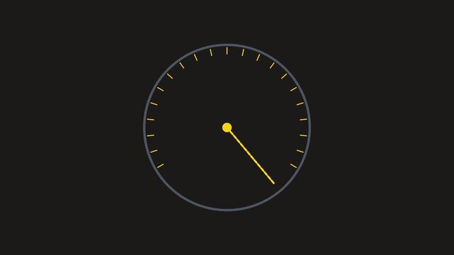 Minimalist analog clock face animation with rotating yellow hand on dark 4k background, time timer countdown