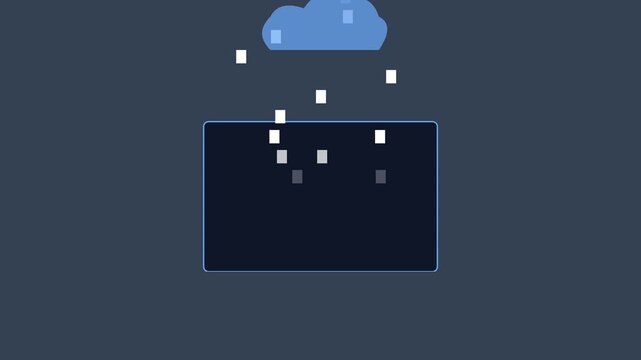 Minimalist cloud animation with falling rain pixels for weather app interface 4k motion pixel minimalist