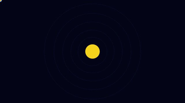 Minimalist concentric circles motion 4k background, with pulsing yellow, dot animation for, modern digital projects