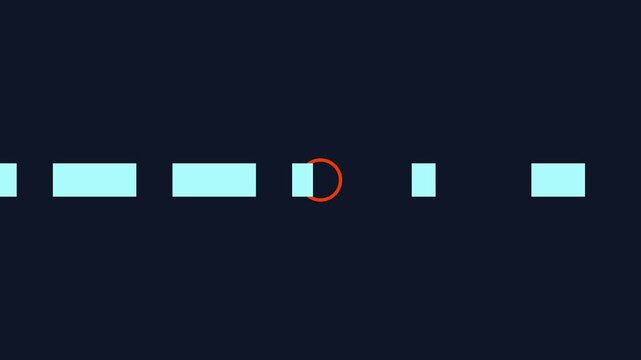 Minimalist loading animation with moving cyan dashed line and orange circle progress indicator 4k