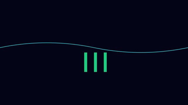 Minimalist loading animation with green progress bars and flowing wave line on dark 4k background digital