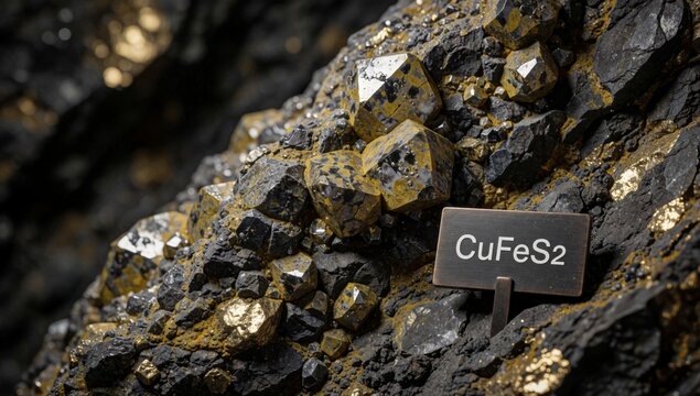 Close-up pile small irregularly shaped rocks black gold color areas having metallic sheen center there wooden