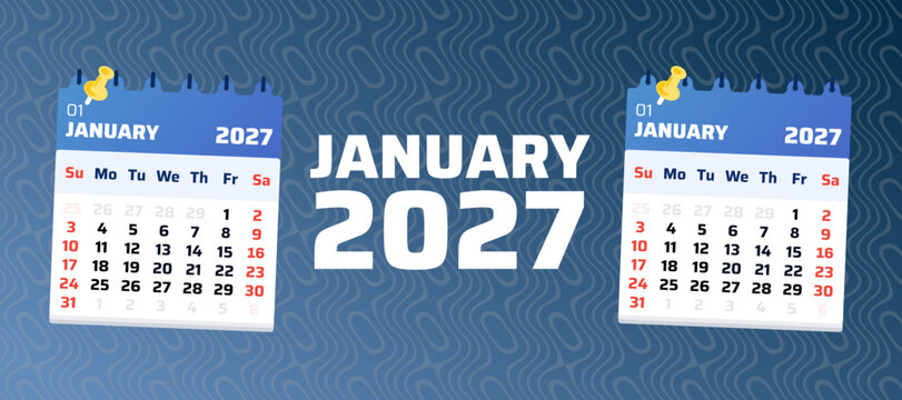January 2027 calendar banner with decorative background and modern typography. Clean vector illustration suitable for planner and scheduling templates