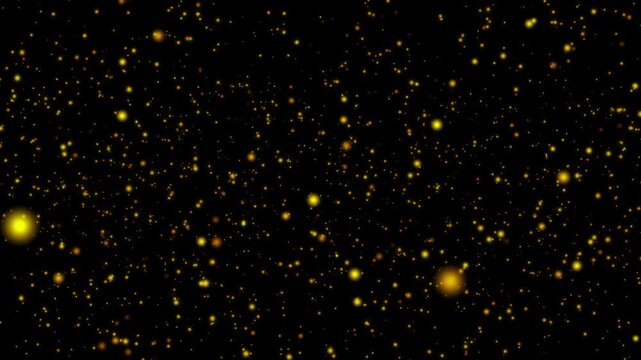Glowing yellow and golden particles floating in a dark abstract background, perfect for magical or futuristic visuals.