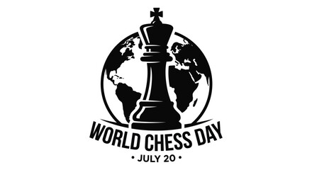 Chess King Silhouette With World Map And Text Black On White Background © Kawsar_Studio1998