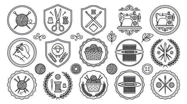 Various sewing icons and symbols.