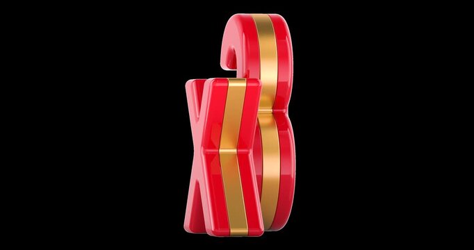 Red triple multiplier symbol rotation animation seamlessly loopable. 3D rendering isolated on transparent background