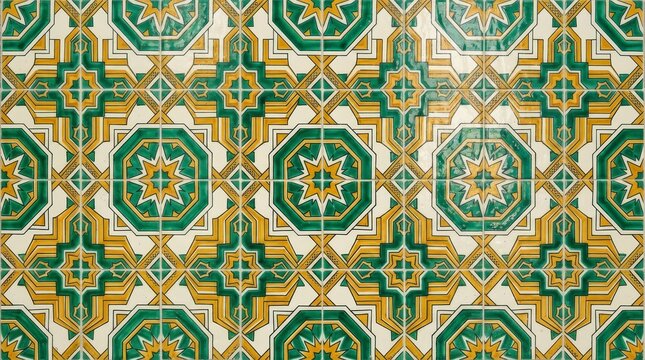 Portugal pattern geometric green and yellow artisan tile decor with portugal portuguese seamless geometric ornamental