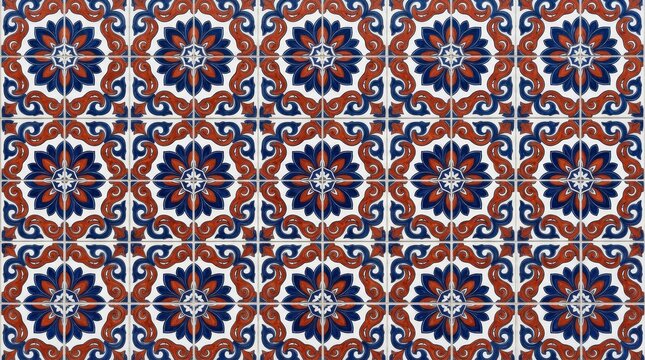 Portugal pattern of traditional blue and brown floral ceramic azulejo tiles with portugal portuguese geometric ornamental