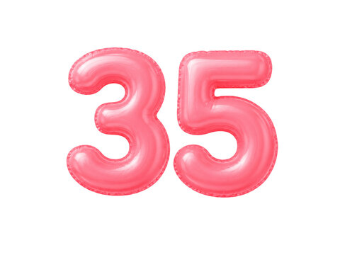Glossy Pink Balloon Number 35 on Black