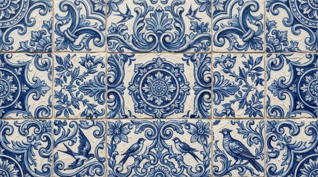 Portugal pattern blue white vintage bird tile mural with portugal portuguese ornamental traditional heritage decorative