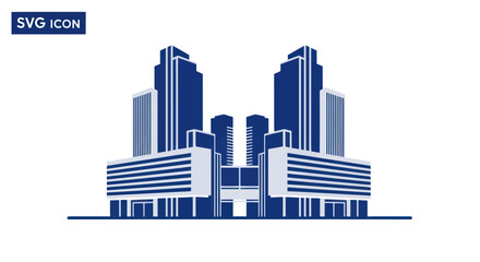 Fototapeta premium Modern office building and city skyline icon in blue