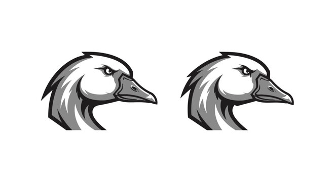 Detailed illustration of two goose heads in profile view.