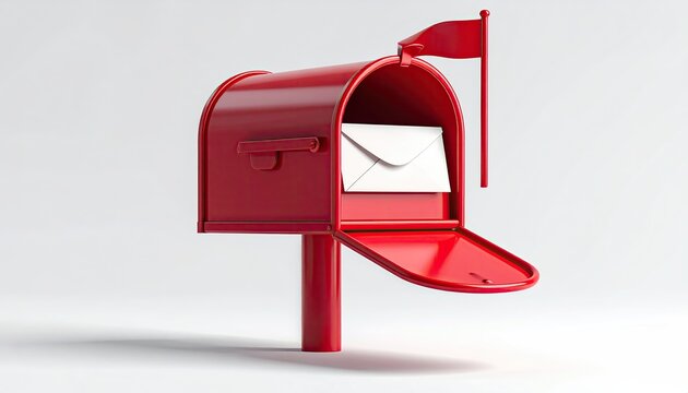 Classic Red Mailbox with Flag and Letter Inside.