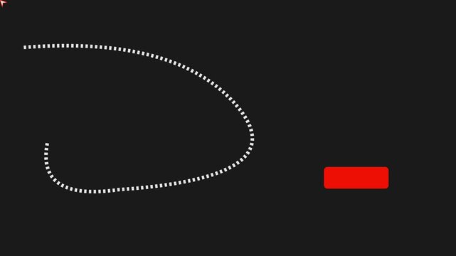 Dotted line path animation with red button on dark 4k background, motion red button