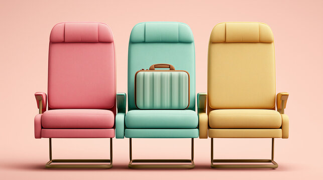 Colorful Airport Seats with Suitcase Ready for Travel
