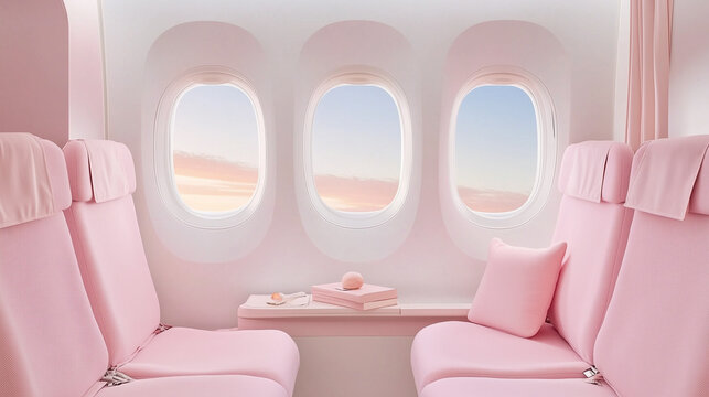 Minimal Airplane Windows with Soft Pastel Sky View