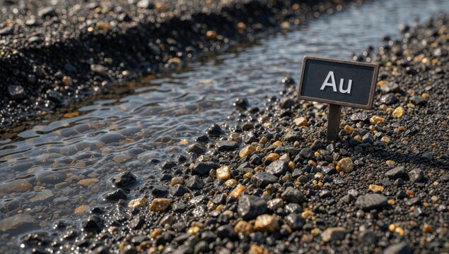 Small black sign letters written standing rocky beach rectangular shape placed wooden post covered pebbles roc