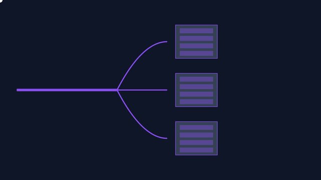 Minimalist network diagram animation with branching data nodes and flowing connections 4k