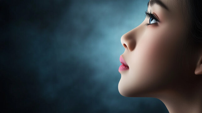 Female Profile with Dramatic Blue Mist in Conceptual Portrait