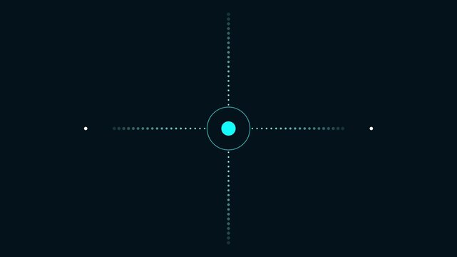 Minimalist rotating digital compass hud with pulsing data points on dark animation 4k background interface