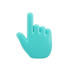 Fototapeta premium A high-poly, vibrant pastel cyan matte plastic 3d rendered hand icon, index finger pointing up in a selection gesture, isolated against a transparent background. Concept of digital ui interaction