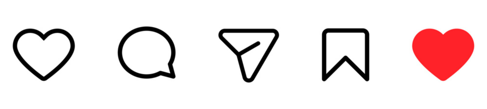 instagram like icon, love, comment, save, share icon signs - social media notification like comment, share icons. social network post reactions collection set. vector illustration