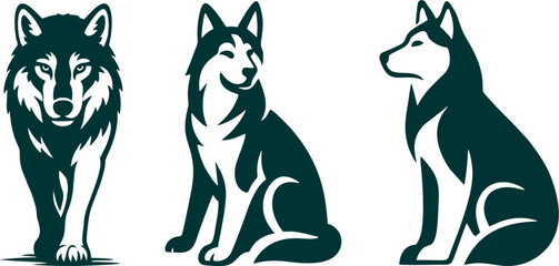 Wolf And Husky Dog Icon Collection Vector Illustration © Modrik