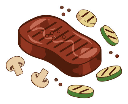 Grilled steak ingredients isometric vector art. Generative AI