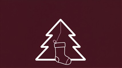 Fototapeta premium White Christmas tree and stocking outline on deep red background.