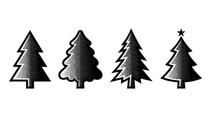 Obraz premium This striking image showcases four stylized vector trees in halftone design, ideal for eco-friendly projects or graphics that highlight nature and sustainability.