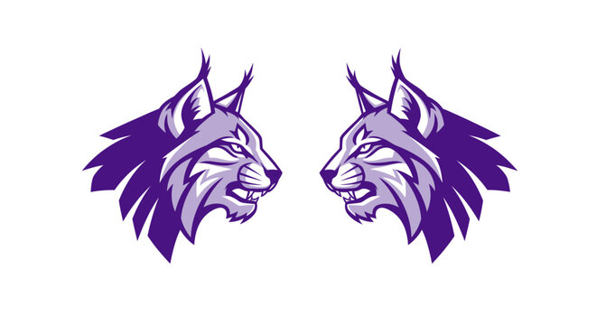 Purple Lynx Head Logo Design Symmetrical Pair.