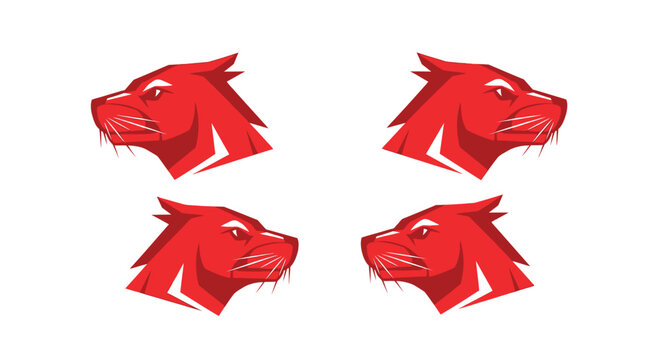 Four Red Stylized Wolf Heads in Different Angles.