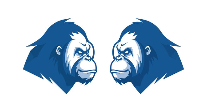 Two Blue Gorilla Heads Facing Each Other.