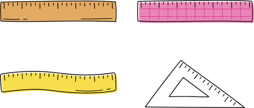 Ruler Collection Vector Set Featuring Straight Rulers, Flexible Ruler and Triangle Set Square Measuring Tool Illustrations