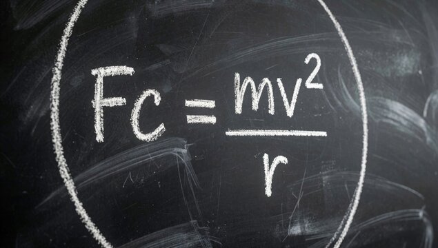 Blackboard white chalk written center there circle drawn equation mv2 simple sans-serif font centered backgrou