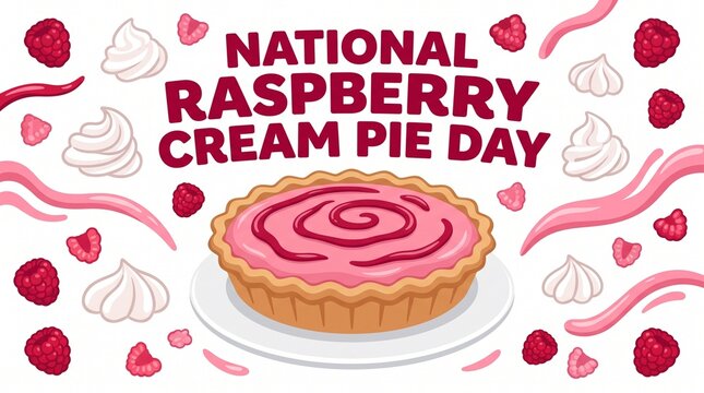 Delicious raspberry cream pie illustration for national holiday food celebration
