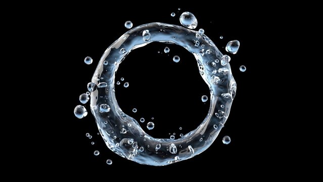 A circular ring of splashing water isolated on a black background.