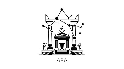 Ancient ritual altar with fire and constellation vector illustration © Mafaat