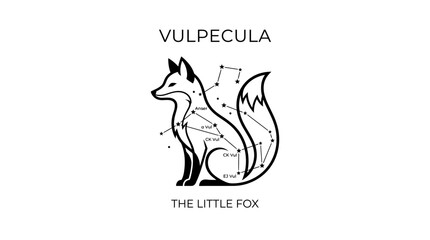 Minimalist fox silhouette with celestial star constellation vector illustration © Mafaat