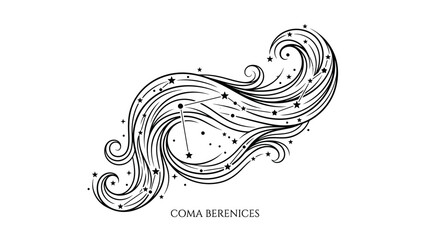 Celestial star constellation line art illustration with flowing wavy hair © Mafaat
