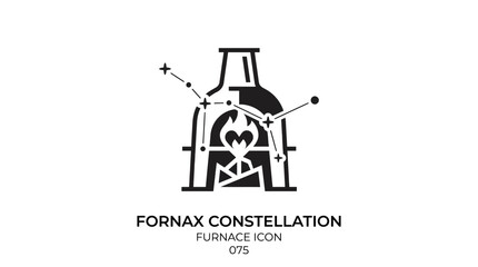 Minimalist black and white furnace icon with astronomical constellation stars © Mafaat