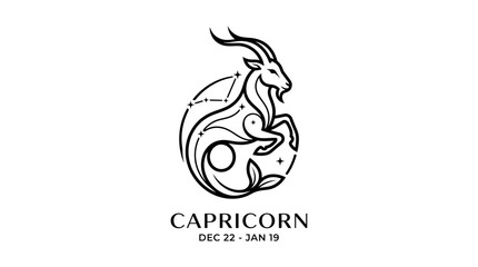 Minimalist Capricorn zodiac sign line art with constellation stars © Mafaat