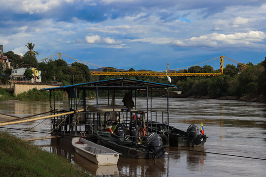 Girardot - Cundinamarca, Colombia - July 5, 2026: River patrol of the Colombian National Police on the Magdalena River in the city of Girardot in Cundinamarca.