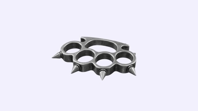 A detailed 3D model of a heavy iron or steel knuckle duster featuring sharp tactical spikes on the punch rings, isolated against a clean white background. Great for street combat video games, crime dr