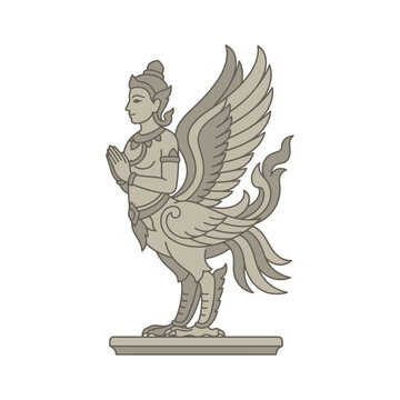 Elegant Kinnaree Mythical Creature Illustration in Traditional Thai Art Style